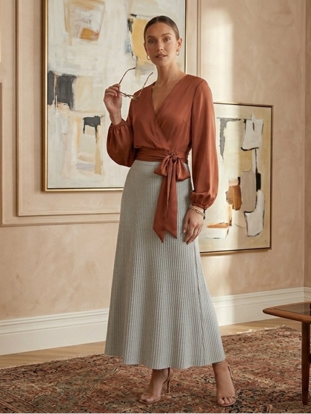 Zara Seafoam Ribbed Knit Maxi Skirt, Size Large - Picture 2 of 10